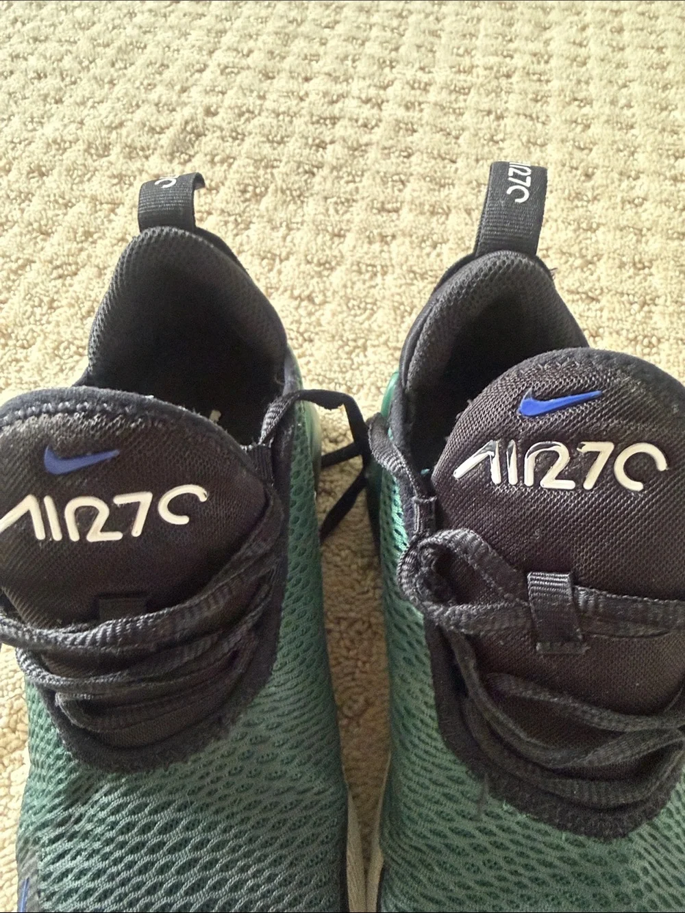 Nike Kids Black and Dark Green Air Max 270 Sneakers with Blue Accents